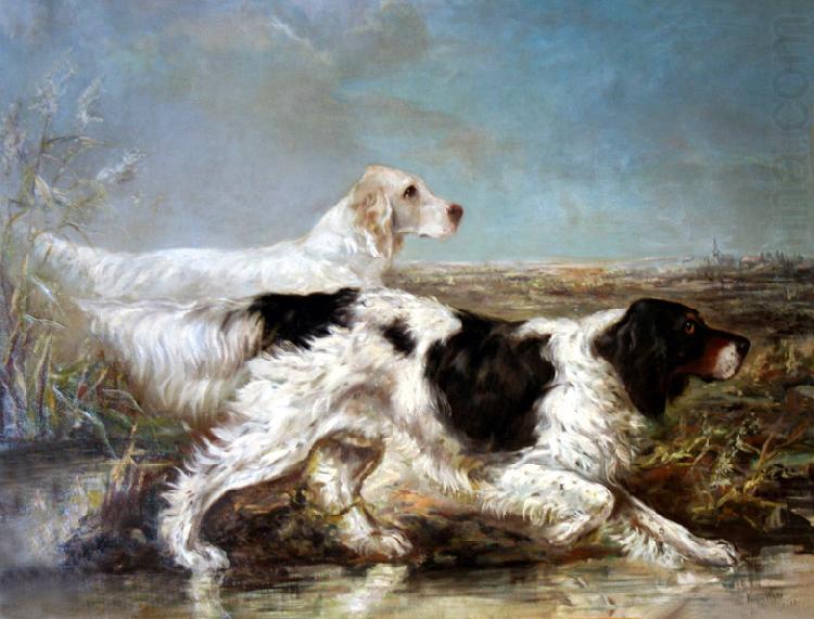 Typical Verner Moore White hunt scene featuring dogs, Verner Moore White